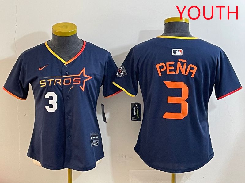 Youth Houston Astros 3 Pena Drak Blue Three generations Joint Name 2025 Nike MLB Jersey style 4103